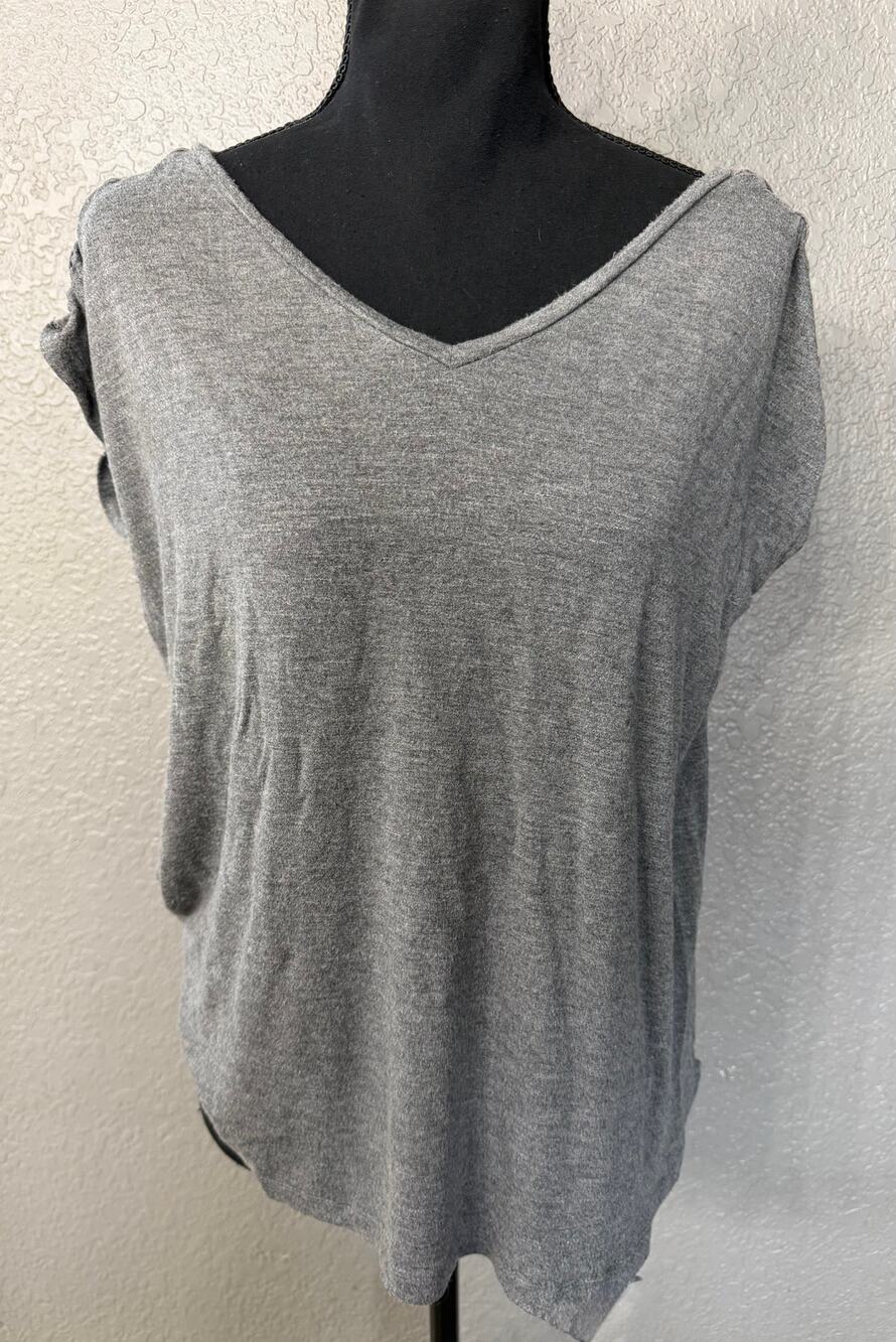 Pink Republic Womens Sz L Gray Tie Up Cold Shoulder Muscle Tee T Shirt